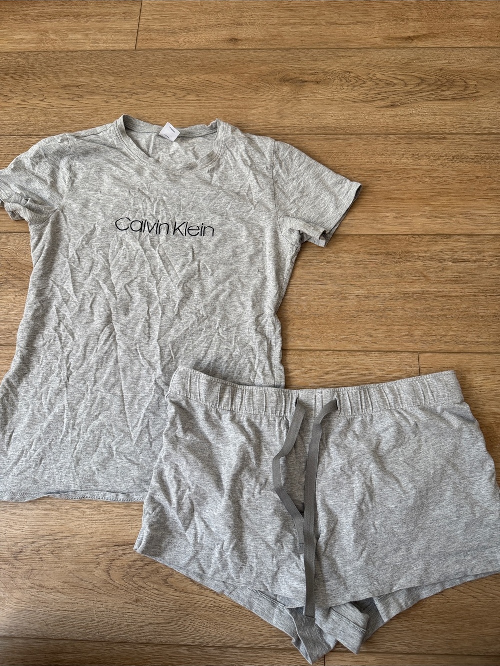 Calvin Klein Light Gray Logo Tee and Drawstring Shorts Set